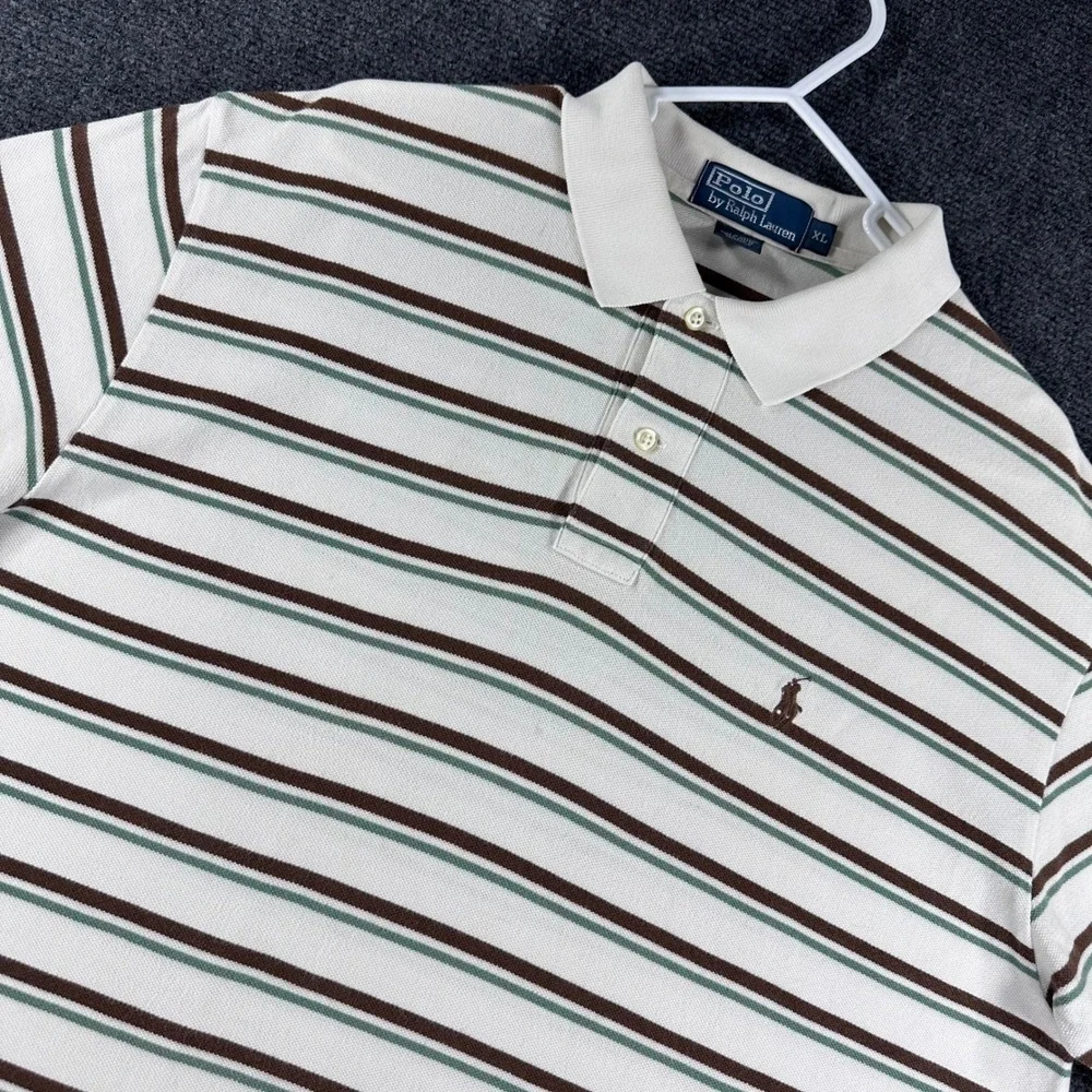 Polo Ralph Lauren Polo Shirt Mens XL Extra Large White Striped Pique Cotton Pony